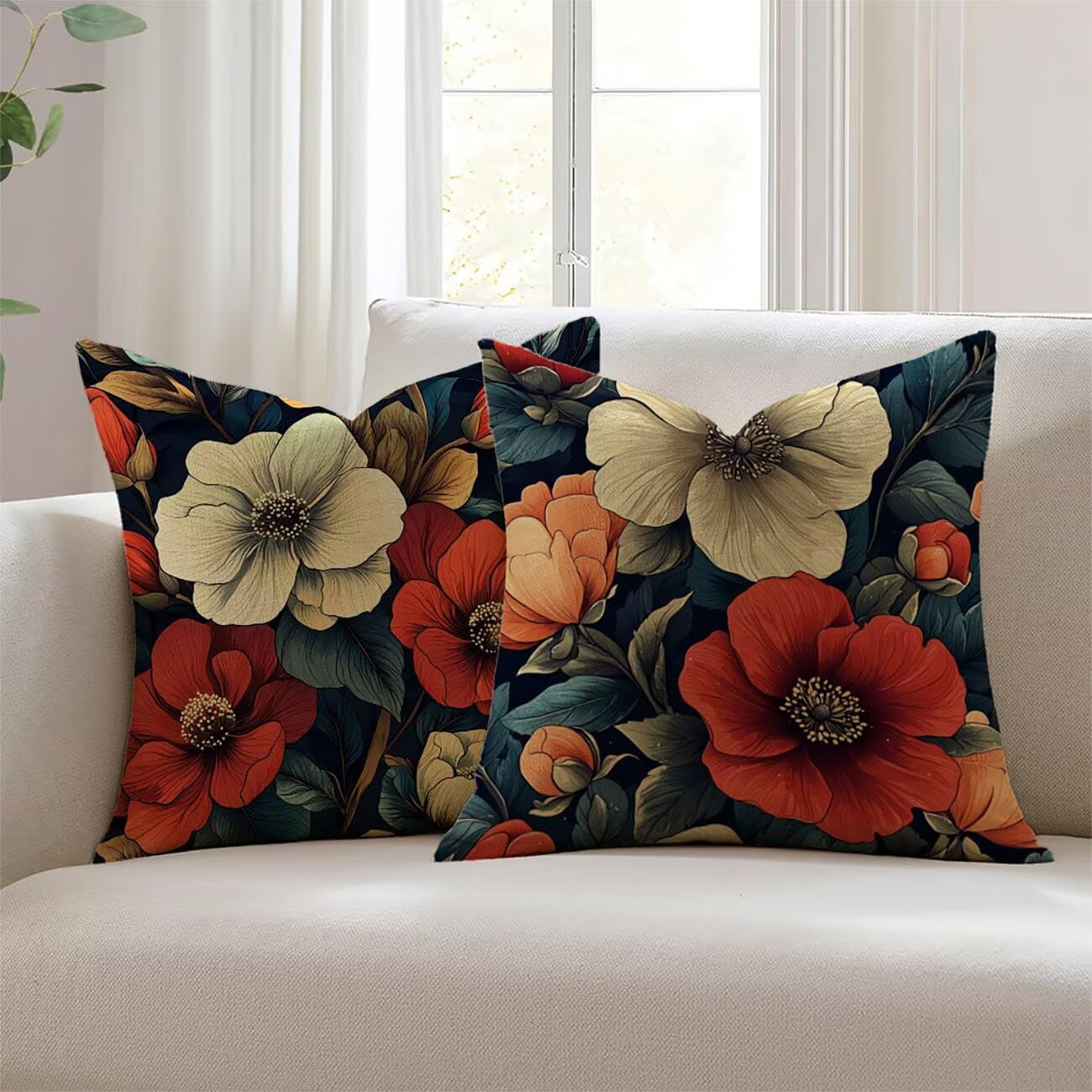 Housse de coussin extérieur 20x20 po imperméable fleurs rétro