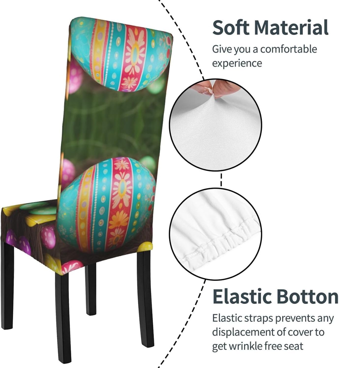 Colorful Easter Egg Prints Protection Cover for Dining Chair - Stretchable Chair Throw Covers for Dining Room, Hotel Event Party
