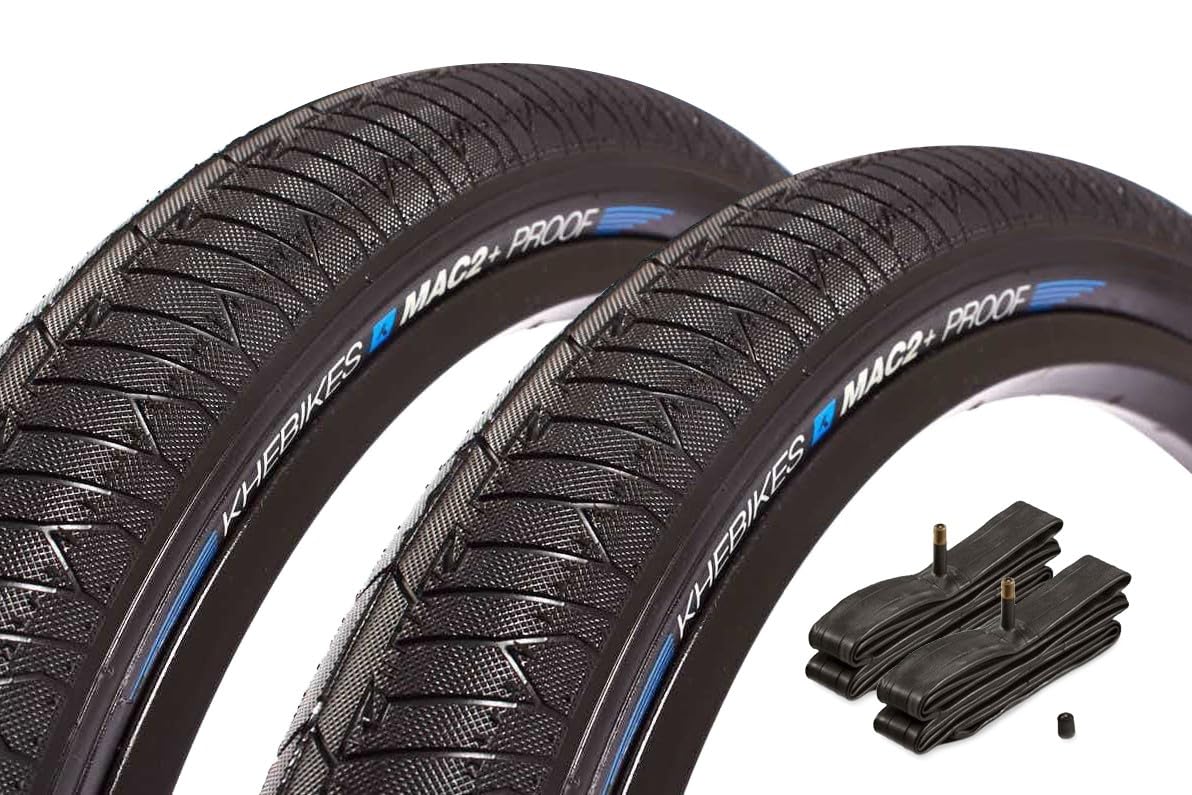KHE MAC2+ Proof BMX Reifen 20 x 2,30 Zoll – ca. 570 g – Pannenschutz – inkl. Kenda Schläuche AV – Drahtreifen – Park & Street – Set