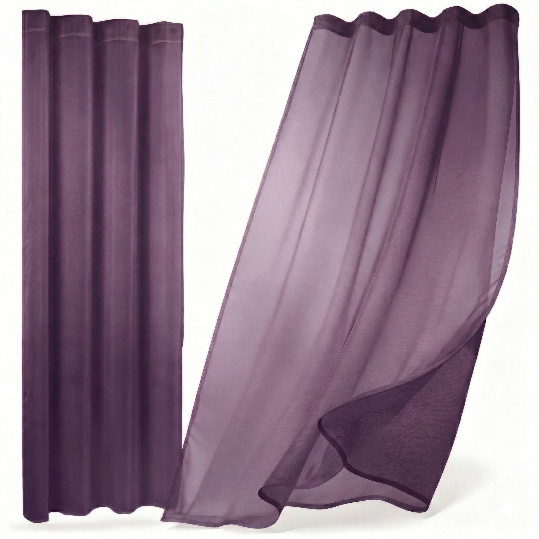 BEAUTEX Vorhang mit Kräuselband oder Ösen, transparente Gardine Dolly, Farbe und Größe wählbar (Kräuselband - Breite 290 cm - Höhe 250 cm - 1 Stück - Pflaume)