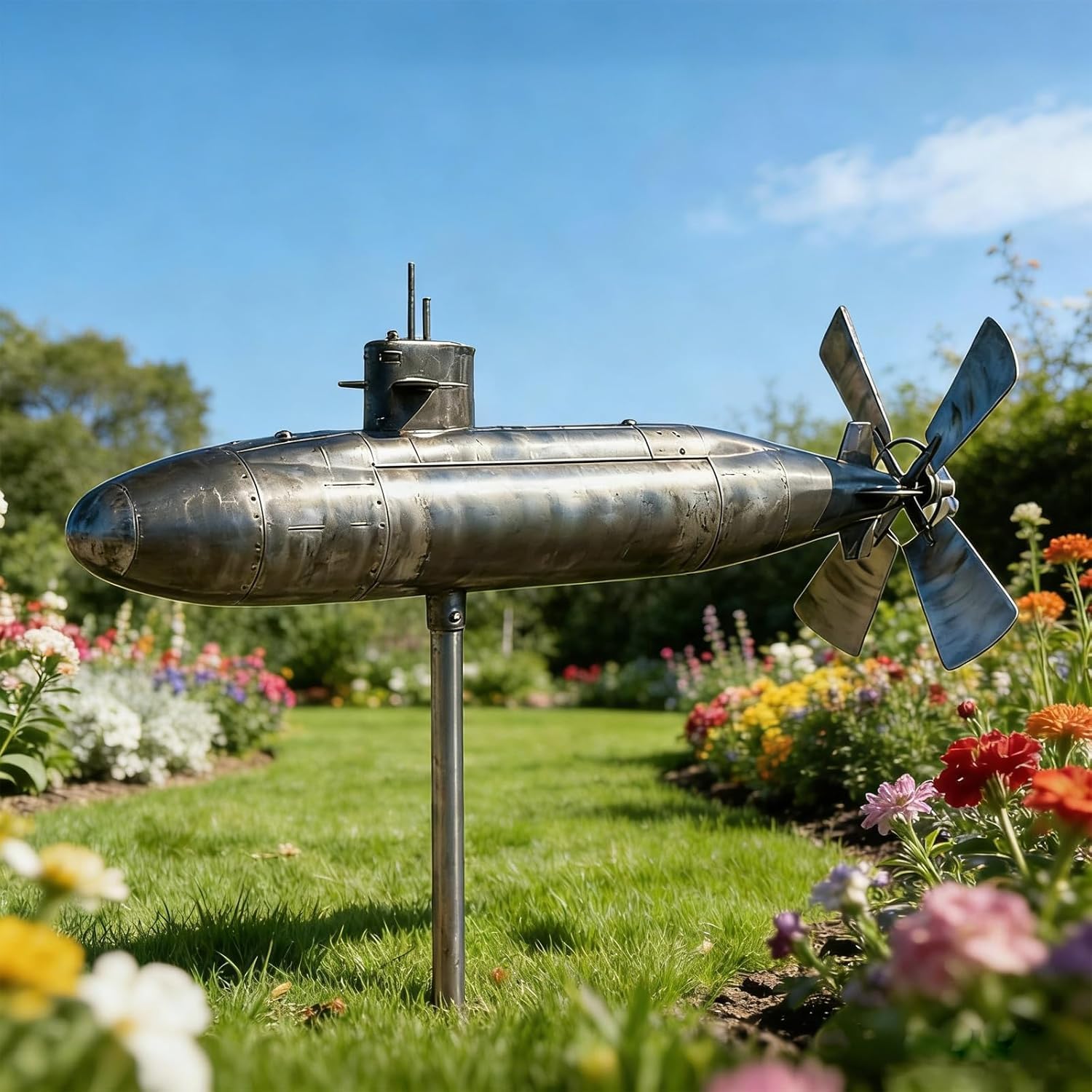 Submarine Wind Spinner, 2026 New Outdoor Garden Decor Wind Sculpture, Rotating Yard Spinner with Spin Blades, Motion Art Windmill for Patio, Lawn & Backyard (2PCS)