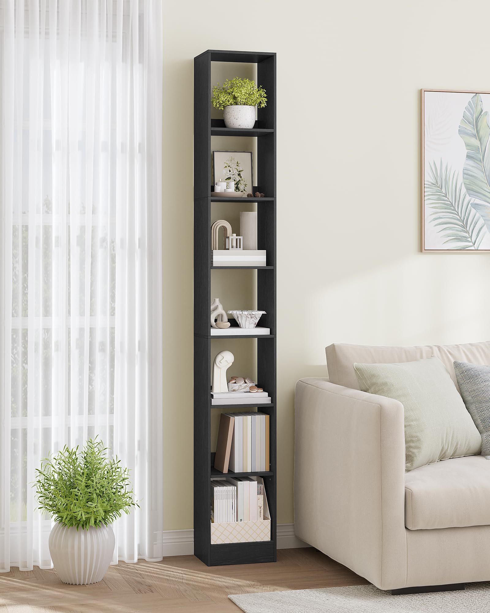 Hzuaneri Bücherregal, 7-Tier Bücherschrank, Würfelregal, Modernes offenes Regal aus Holz, Aufbewahrungsregale und Präsentationsregale für Wohnzimmer, Home Office, Schlafzimmer, Schwarz BC79704X