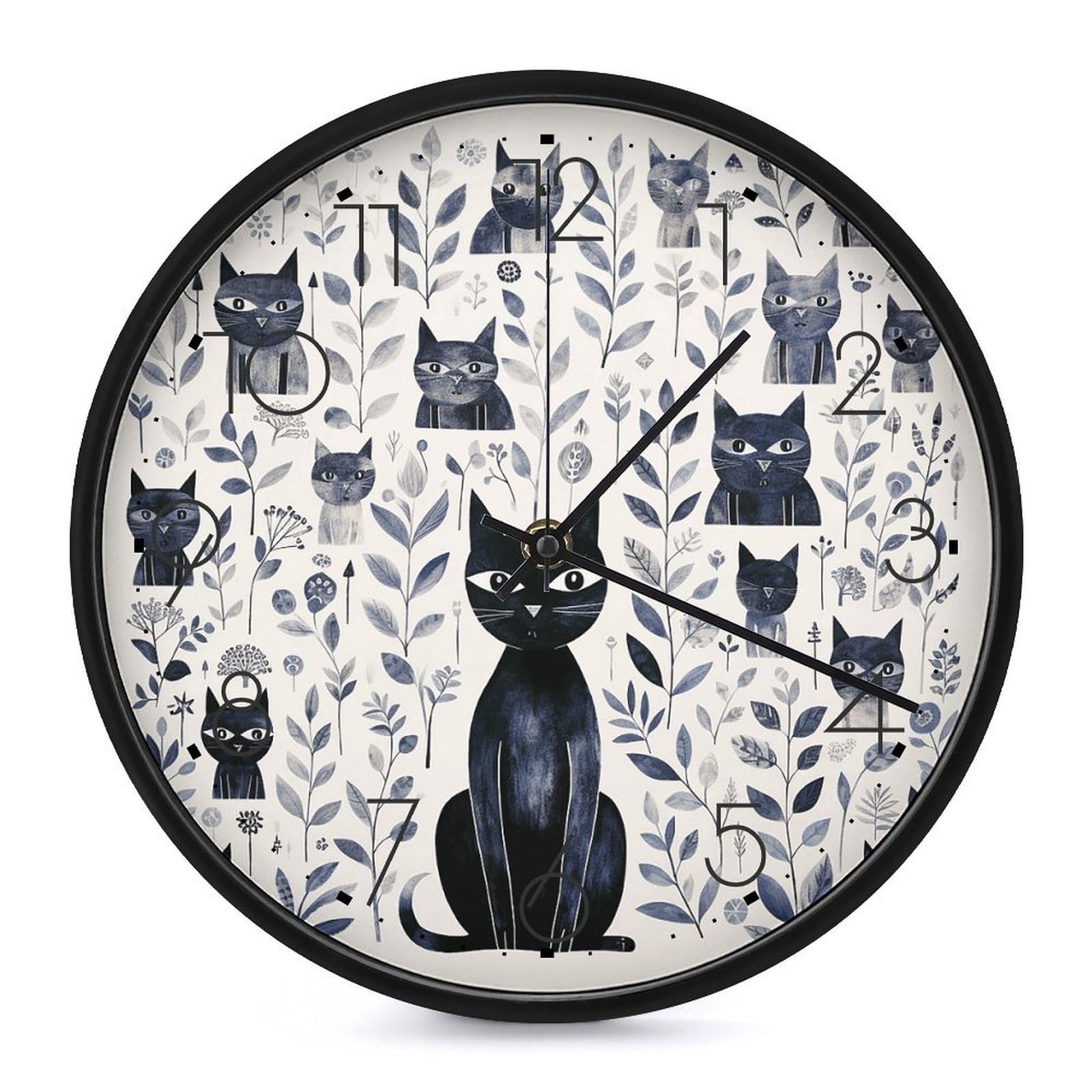 Adfgyerh Black-Style Simple Black Cat Clock，9.8 Inch Battery Operated Wall Clock Classic Simple, Decorative Wall Clock.analog Clock For Kitchen Office Bathroom Bedroom.