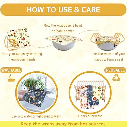 Miniatura 4 de Envoltura de cera de abeja reutilizable, paquete de 9 envolturas de cera de abeja para alimentos, envolturas ecológicas de cera de abeja, envoltura