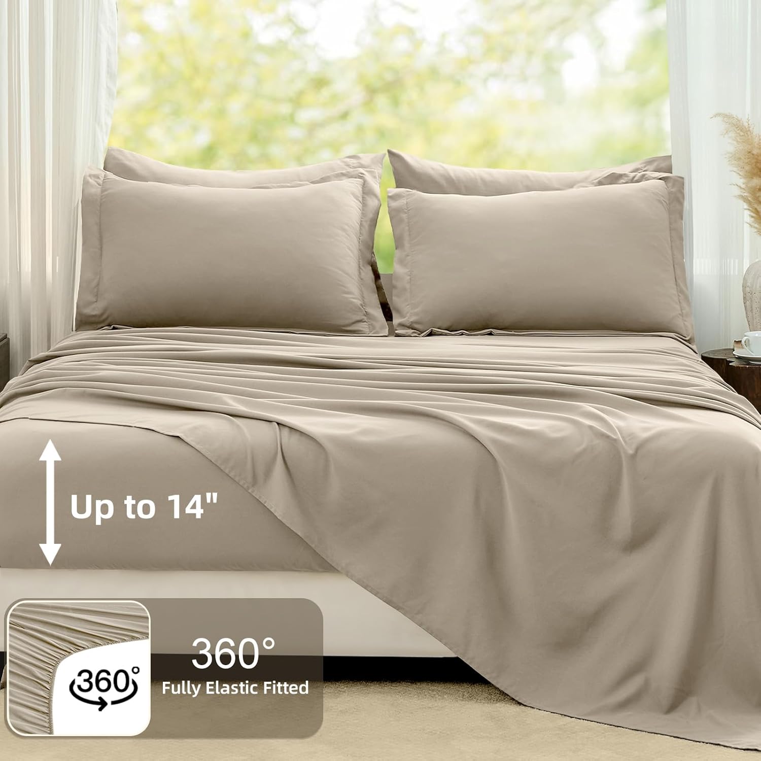 FUANNA Queen Comforter Set Oatmeal, 7 Pieces Soft Bedding Sets Queen Size, All Season Lightweight Bed in a Bag with Comforter, Flat Sheet, Fitted Sheet, Pillowcases & Shams - Image 6