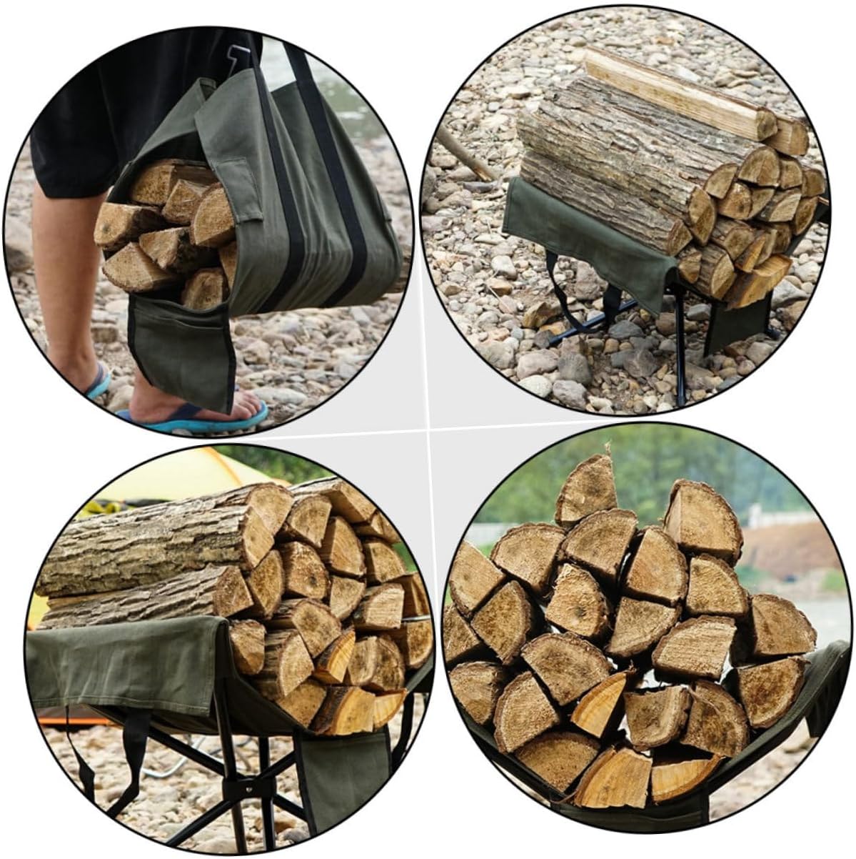 Canvas Firewood Bag Rack Set with Aluminum Alloy Frame Outdoor