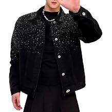 Mens Embellished Rhinestone Jeans Jackets Slim Fit Fashionable Denim and Diamonds Outfits Streetwear Coat