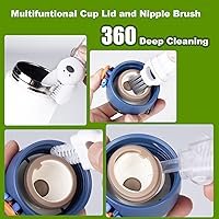 Vista 4 de Paquete de 3 cepillos para botellas, juego de cepillos de limpieza de botellas de agua de mango largo de acero inoxidable que incluye popote