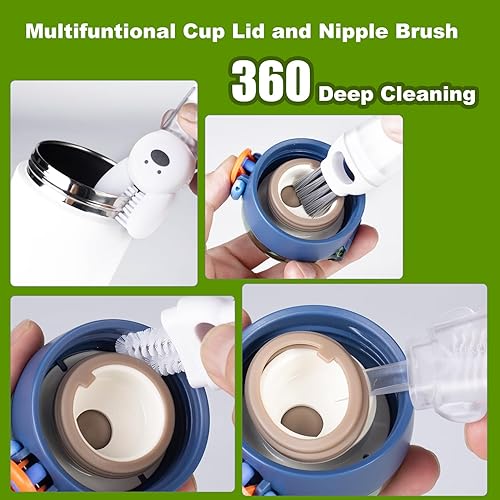 Miniatura 4 de Paquete de 3 cepillos para botellas, juego de cepillos de limpieza de botellas de agua de mango largo de acero inoxidable que incluye popote y