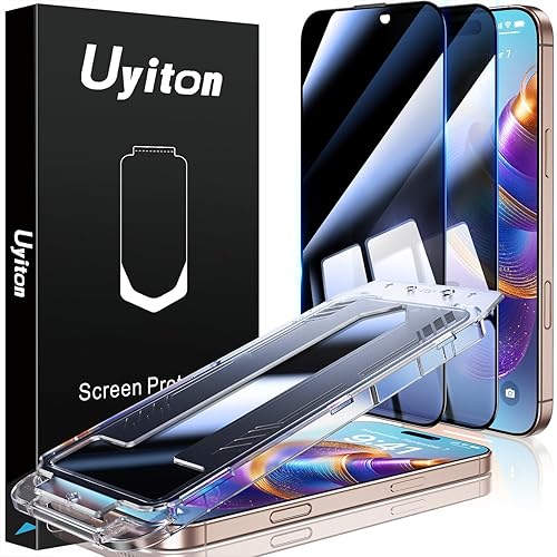 Vista 13 de Uyiton Protector de pantalla compatible con iPhone 17 Pro (antiluz azul), fácil de instalar, cobertura completa inastillable, compatible con fundas