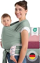 Laleni Fascia Neonato fino a 15kg in Morbido Cotone - Fascia Porta Bebe dalla nascita - Fascia Neonato Porta Bebe Certificata OEKO-TEX - Fascia Bebe Lunga 5,10m - Fascia Elastica Neonato Verde