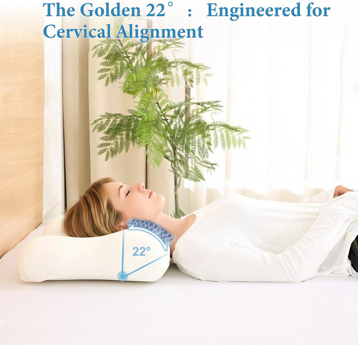 Cervical Neck Pillow for Pain Relief, Odorless Memory Foam Pillow with Cooling Cover & Dual Height, Ergonomic Contour for Neck & Shoulder Support, for Side, Back & Stomach Sleepers