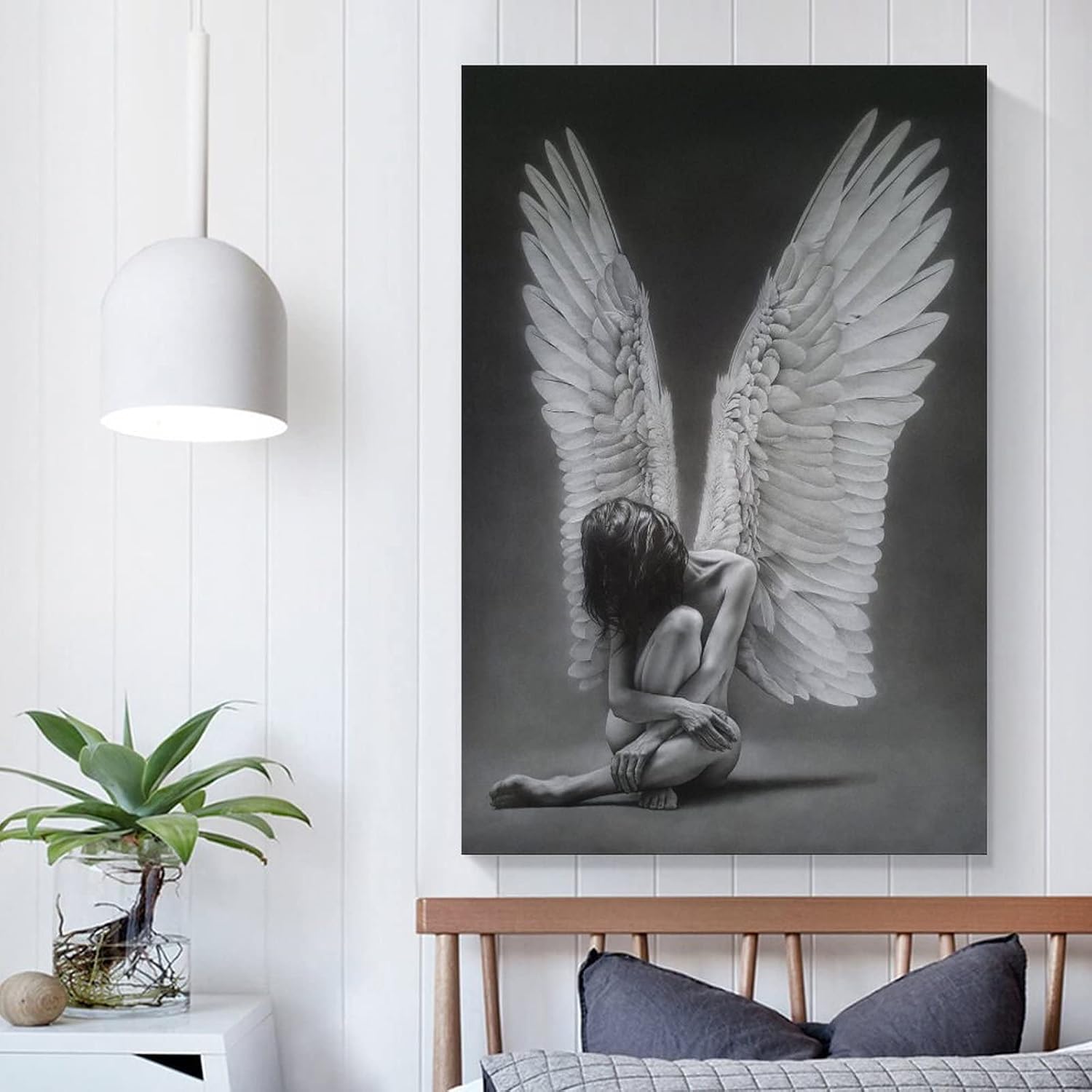 Rucatto Black And White Angel Wings Painting Abstract Art Black And White Female Poster Canvas Wall Art Prints for Wall Decor Room Decor Bedroom Decor Gifts 24x36inch(60x90cm) Unframe-style image 5