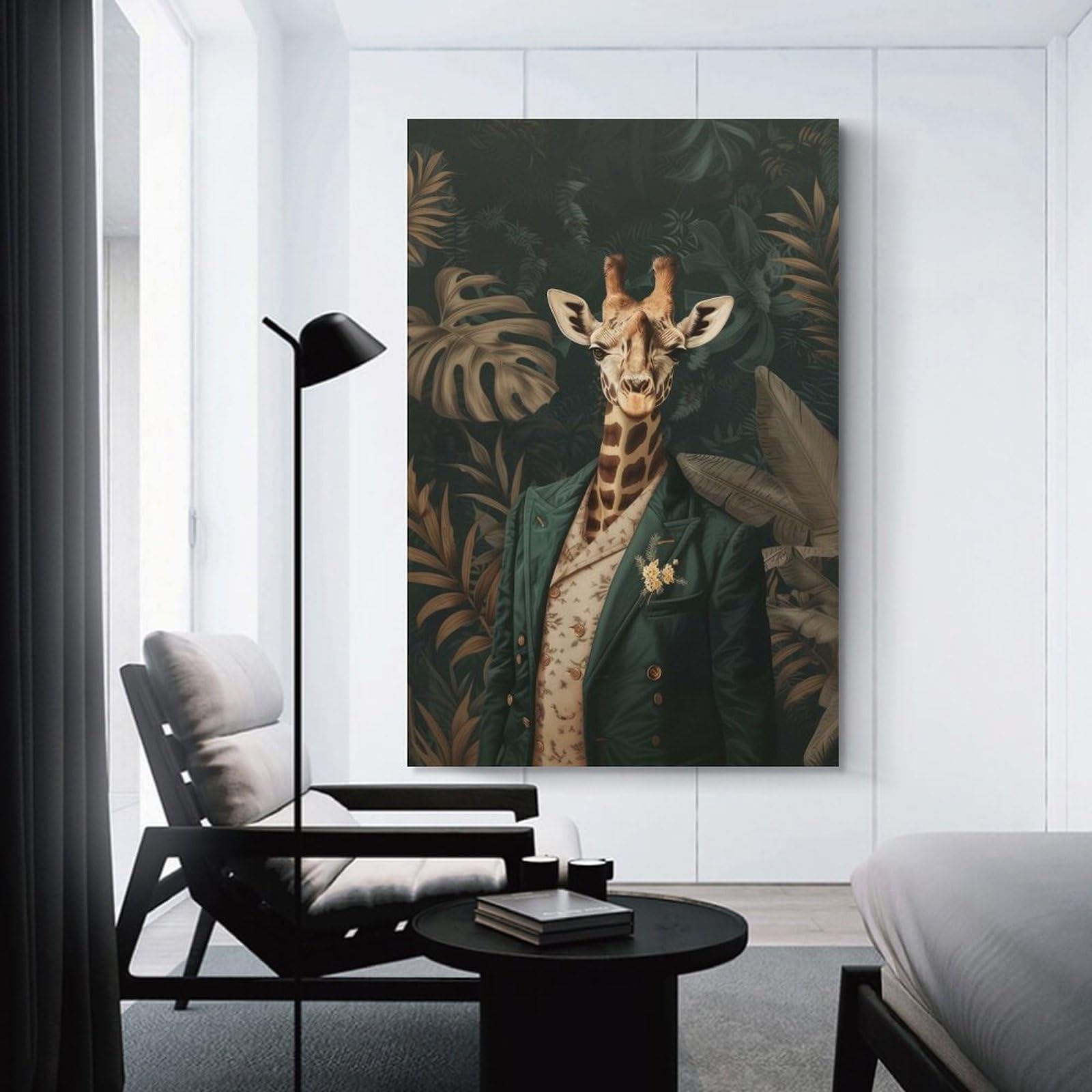 Junmoney Elegant Giraffe Botanical Home Decor Wall Art 12x18inch(30x45cm), for Home, Office, Studio Or Guest Room, Canvas Wall Art That Fits Changing Layouts