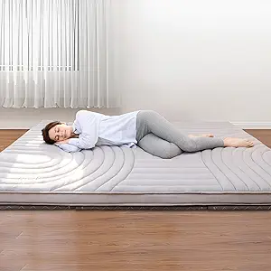 ZonLi Japanese Floor Futon Mattress Extra Thick, Vintage Striped Quilting Queen Size, Mattress Topper Portable Sleeping Pad for Adults, Roll Up Tatami Mat
