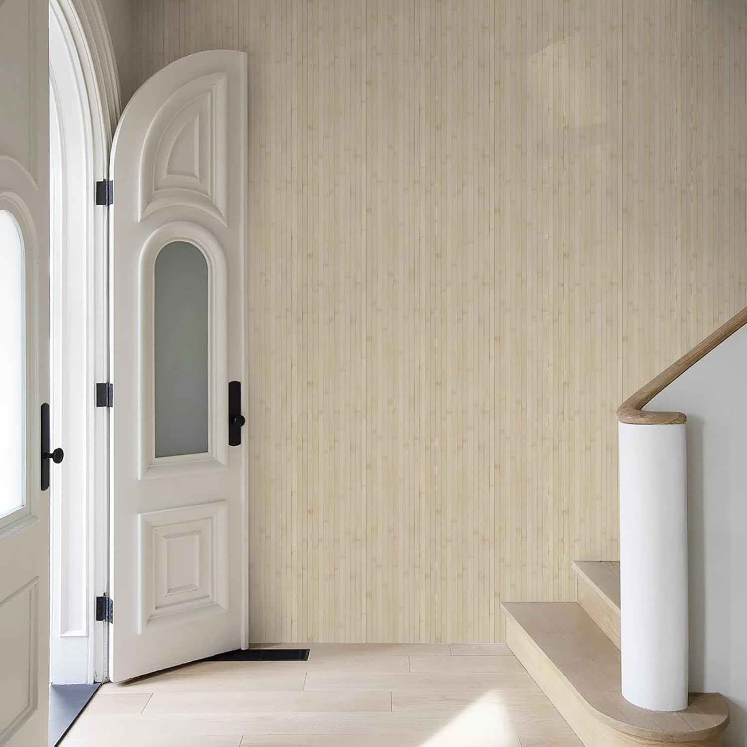 Bamboo Wallpaper Peel and Stick - 17.3”x480” Realistic Wood Slat Texture, Self-Adhesive Vinyl for Accent Wall, Bathroom, Spa Room, Natural Decor, Waterproof & Easy Install Beige