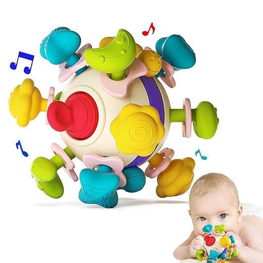 Baby Teether Sensory Toys, Baby Teething Toys for 0-3-6-12-18 Months, Boys Girls Baby Shower Gifts Newborn Infant Rattle Toys, Montessori Learning Developmental Toddler Toys for 1 2 Year Old