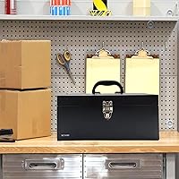 Vista 6 de 16" Portable Metal Toolbox Large Tool Box 18-Gauge Fishing Tackle Box Tool Box Drawer Organizer Steel Toolbox With Metal Latch and Handle Black