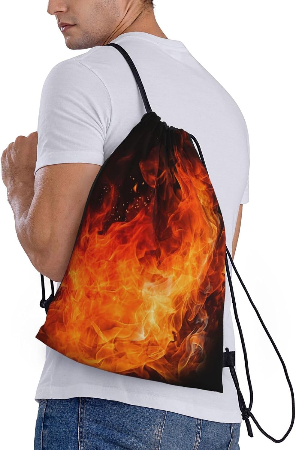 Roaring Flame Print Drawstring Backpack Waterproof Gym Bag Fashion Beach Bag For Men Women