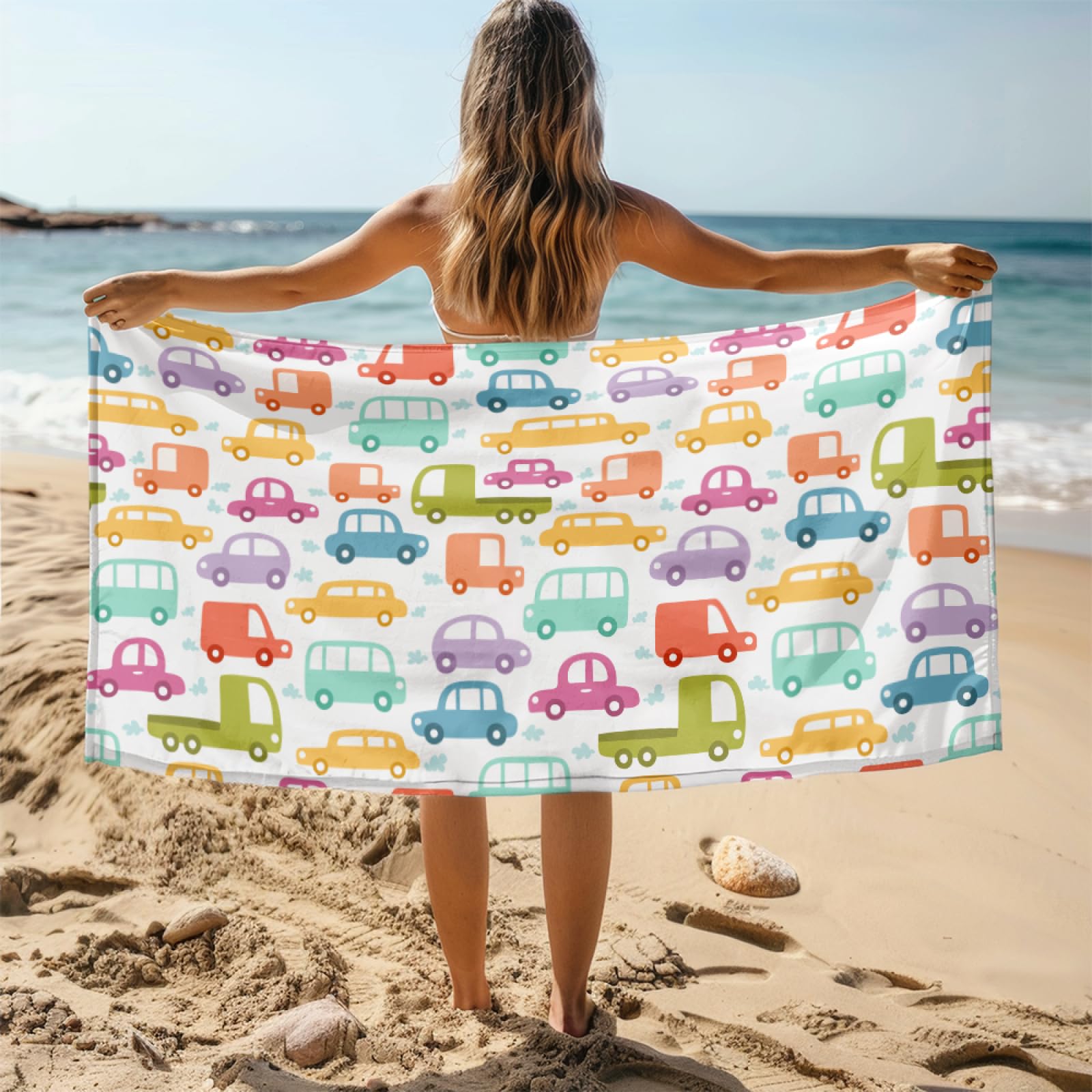 Toalla Playa Gigante 200 X 200 Carro Dibujos Animados Amarillo Toalla Piscina,Alfombras de Playa, Manta Picnic Anti-Arena Impermeable,Toalla de Camping Ligera y Portátil,para Playa, Camping, Picnic