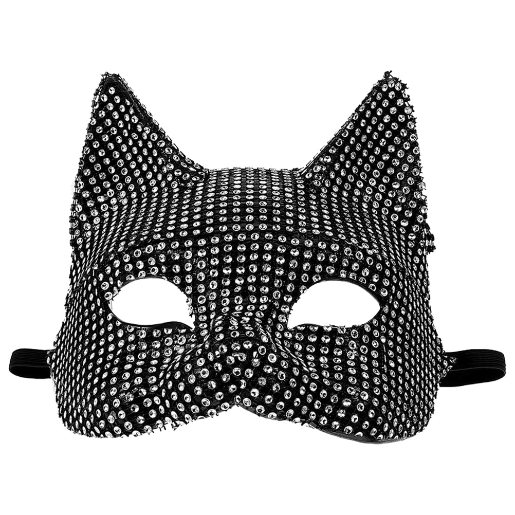 LIFKOME Elegant Rhinestone Cat Mask for Women Comfortable Half-face Party Mask with Sparkly Pp Material Suitable for Nightclubs and Photos Festival Masquerade Cosplay