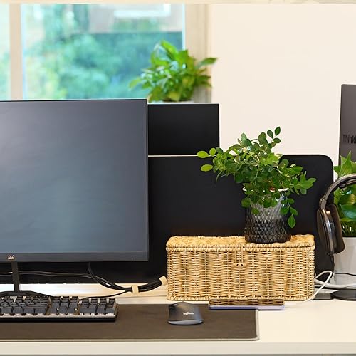 Miniatura 7 de BROWNLILY Caja de organización de cables, organizador de cables estilo ratán para cable de escritorio, fundas de salida para ocultar, a prueba de