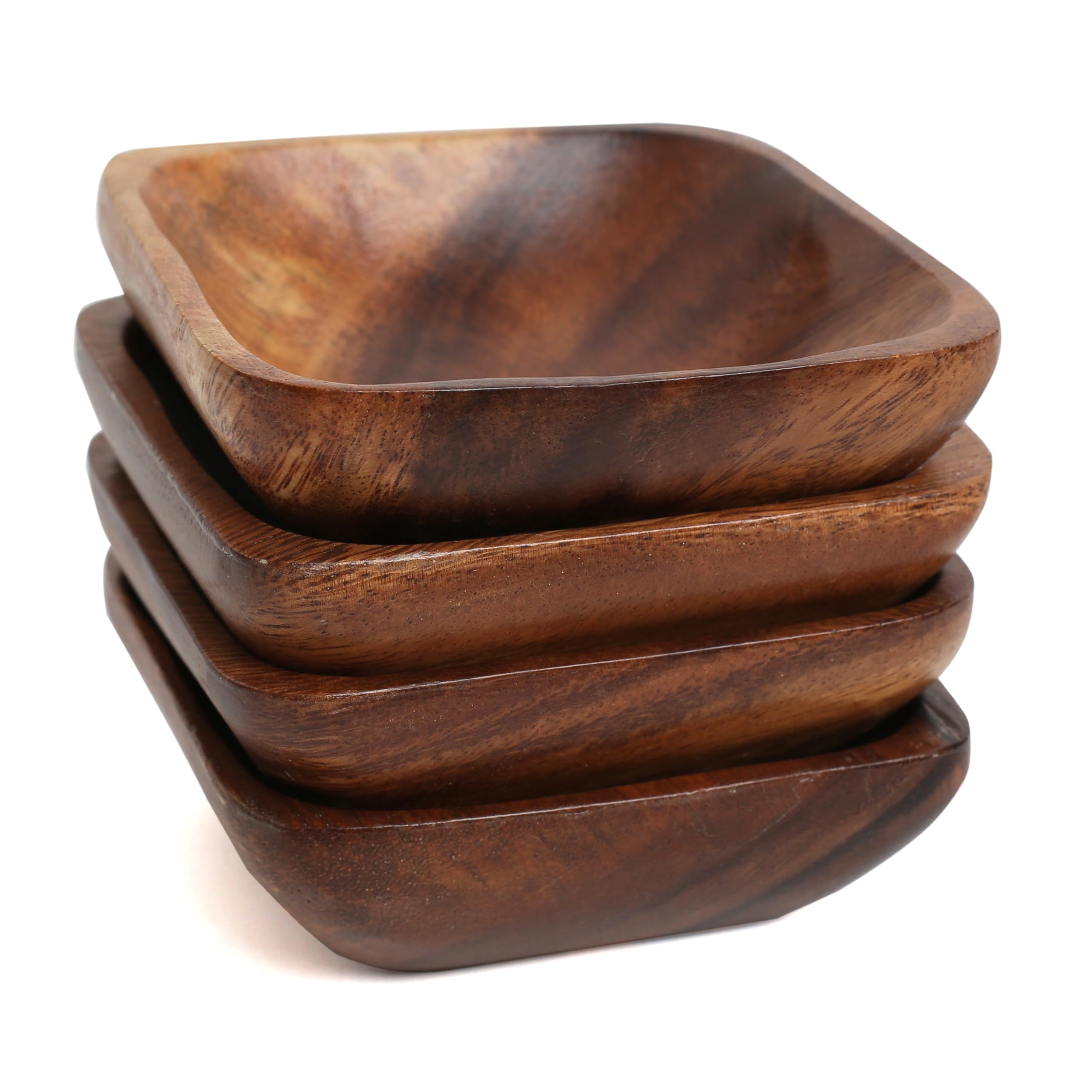 Premier Brown Housewares Set Of 4 Small Wooden Snacks Dish Set, Dip Bowl, Small Snack Bowls