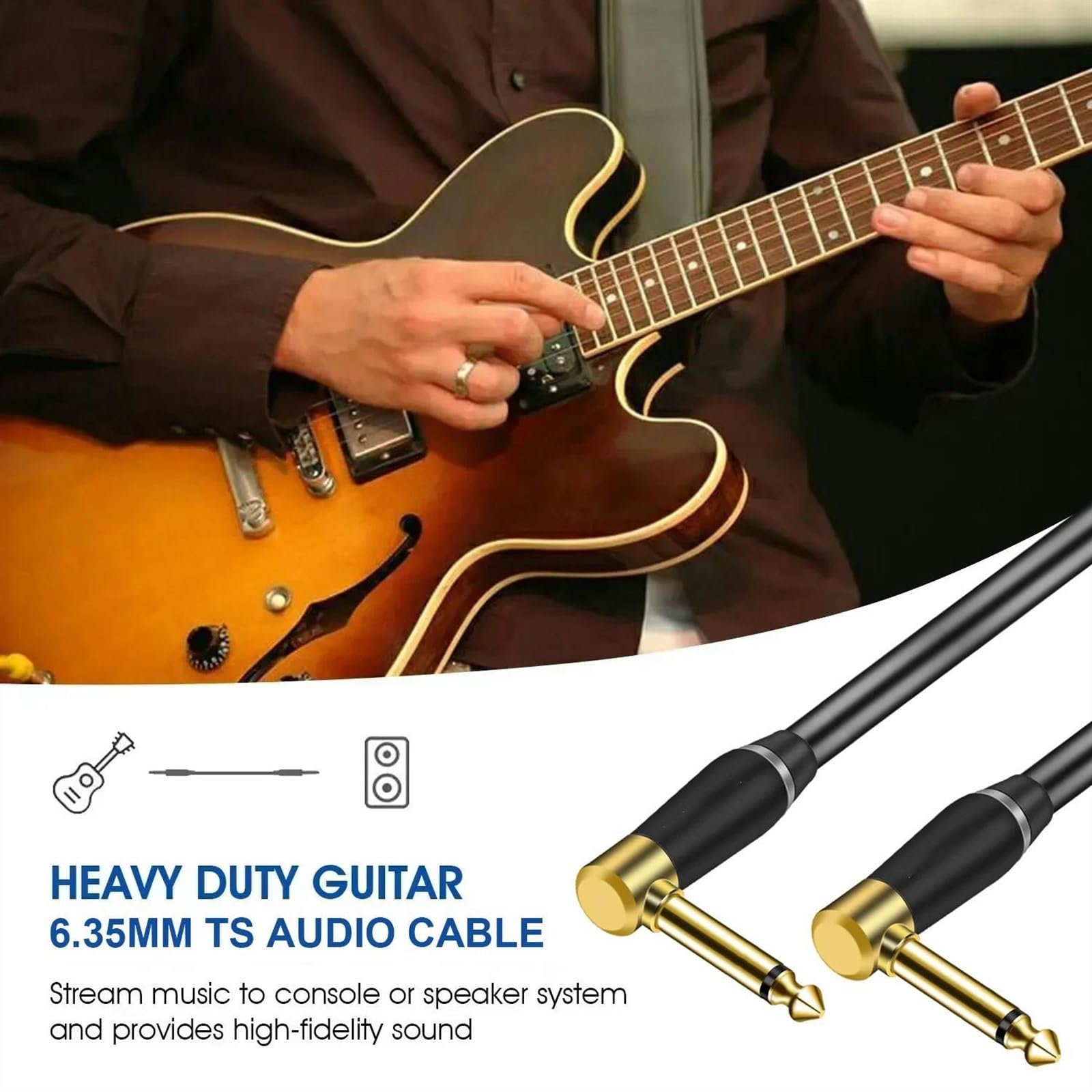 TSTS Zusätzliches Audiokabel 6,5 Mm TS-Instrumentenkabel 1/4 Zoll Rechtwinklig Für Rechten Winkel Audiokabel Für E-Gitarre Und Bass Für Keyboard Mixer Verstärker(TS,10m)