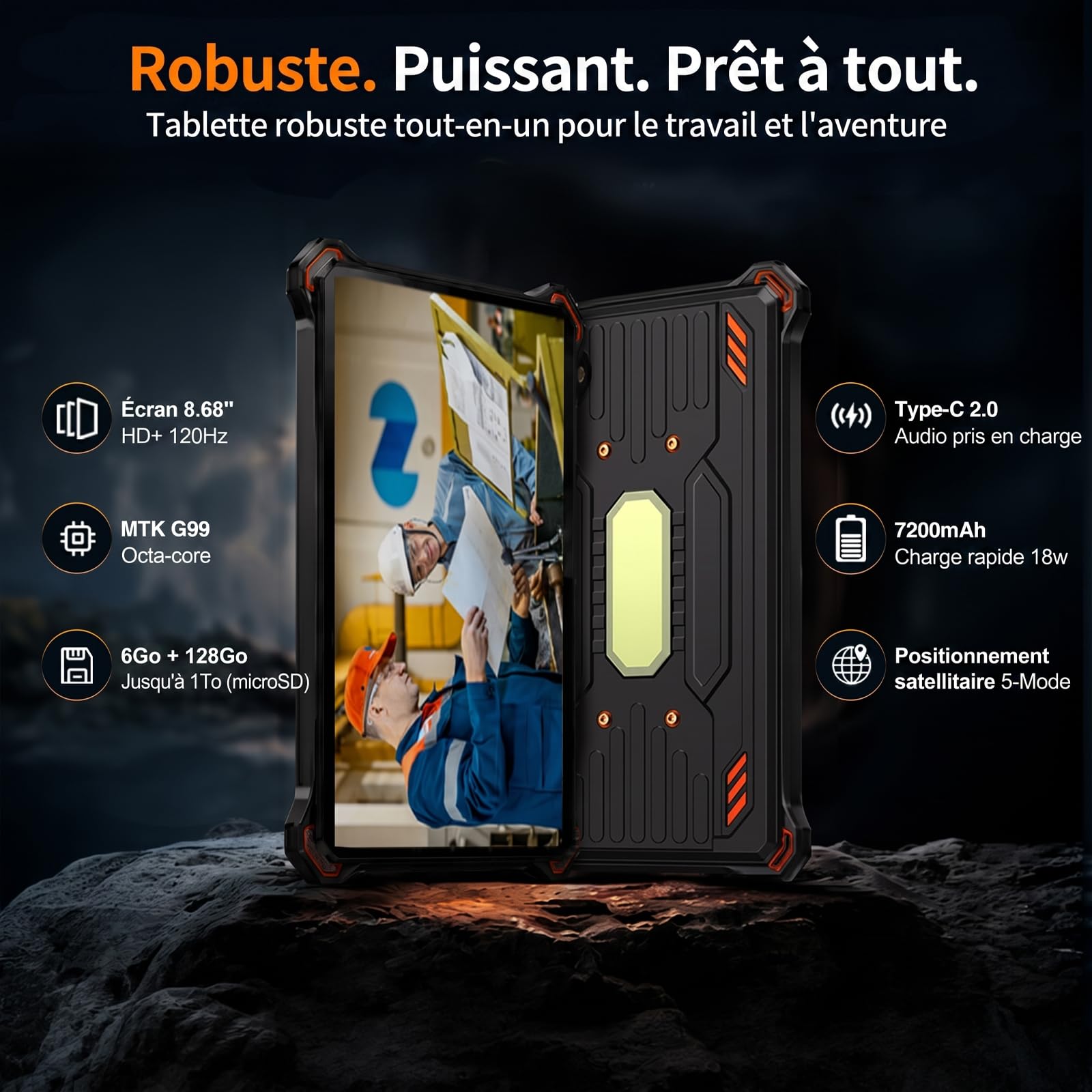 AGM P3 Rugged Tablette 4G 8,68 Pouces Android 16 IP68 / IP69K, avec Support