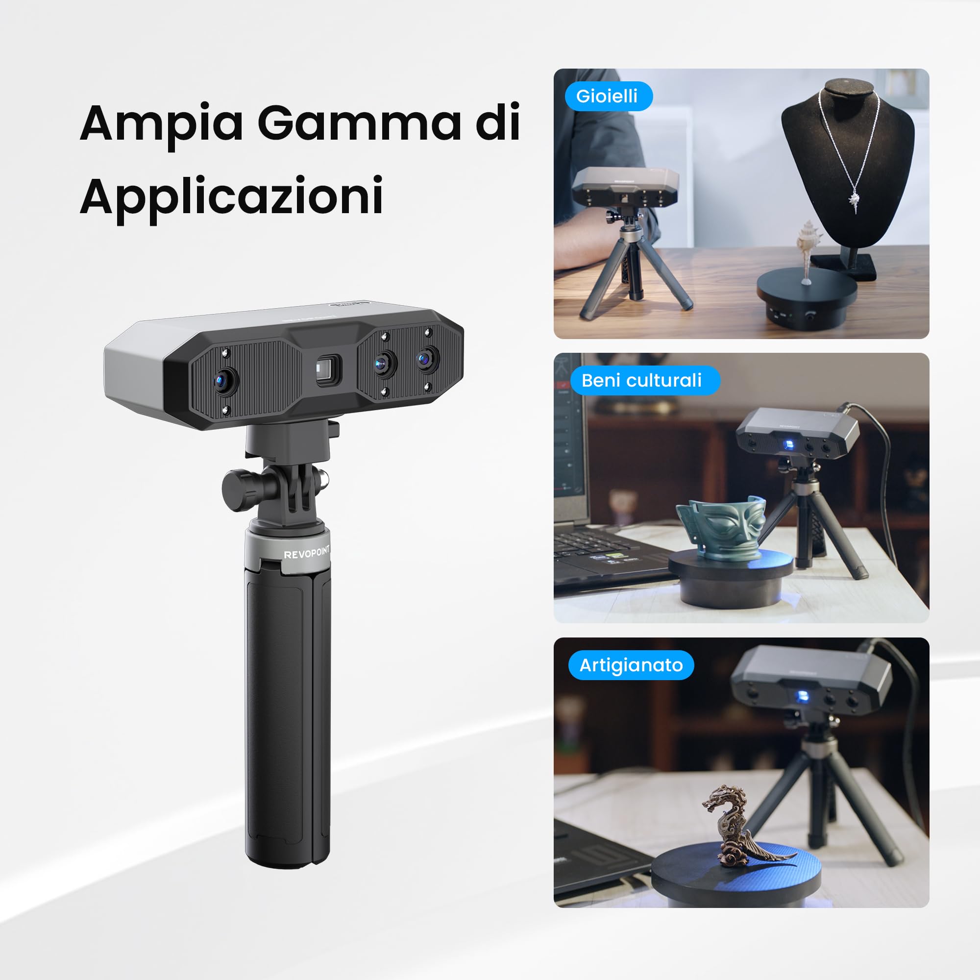 Revopoint MINI 2 Portatile 3D Scanner per Stampa 3D, Precisione 0,02 mm, Scansione Veloce 16fps, Luce Blu Industriale, Scanner per Modelli 3D a Colori per Denti, Gioielli e Piccoli Oggetti, Standard