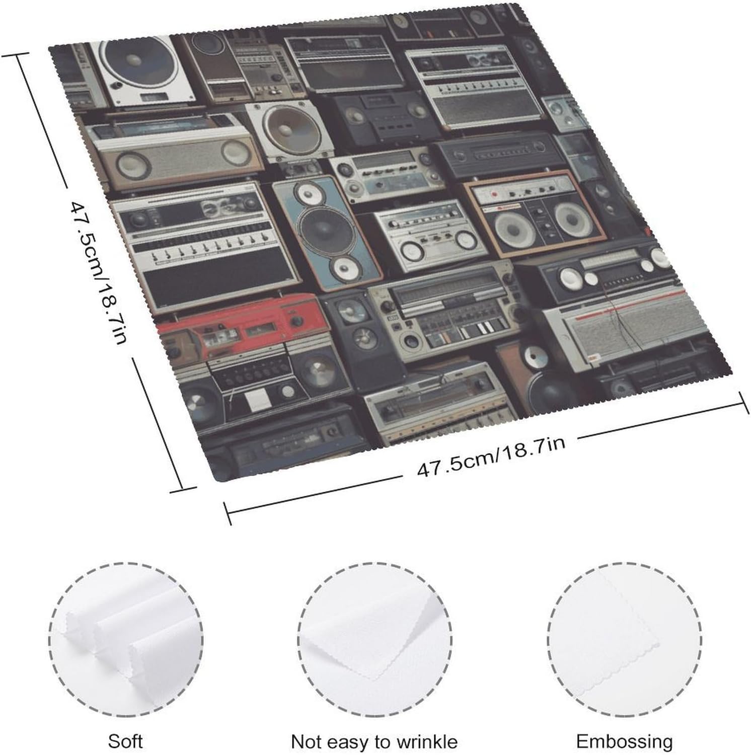 Vintage Wall of Radio Boombox Cloth Napkins for Kitchen, Reusable Table Dinner Napkin for Party, Soft Absorbent Napkin Cloth for Wedding, Washable Table Napkin for Restaurant, 18.7 Inches 2 PCS image 2