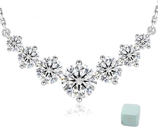 KRKC 5CT Moissanite Pendant Necklace for Women - VVS1 D Color Lab Diamond, Adjustable S925 Sterling Silver 14K White Gold Plated Chain, Valentine's Day Birthday Gift