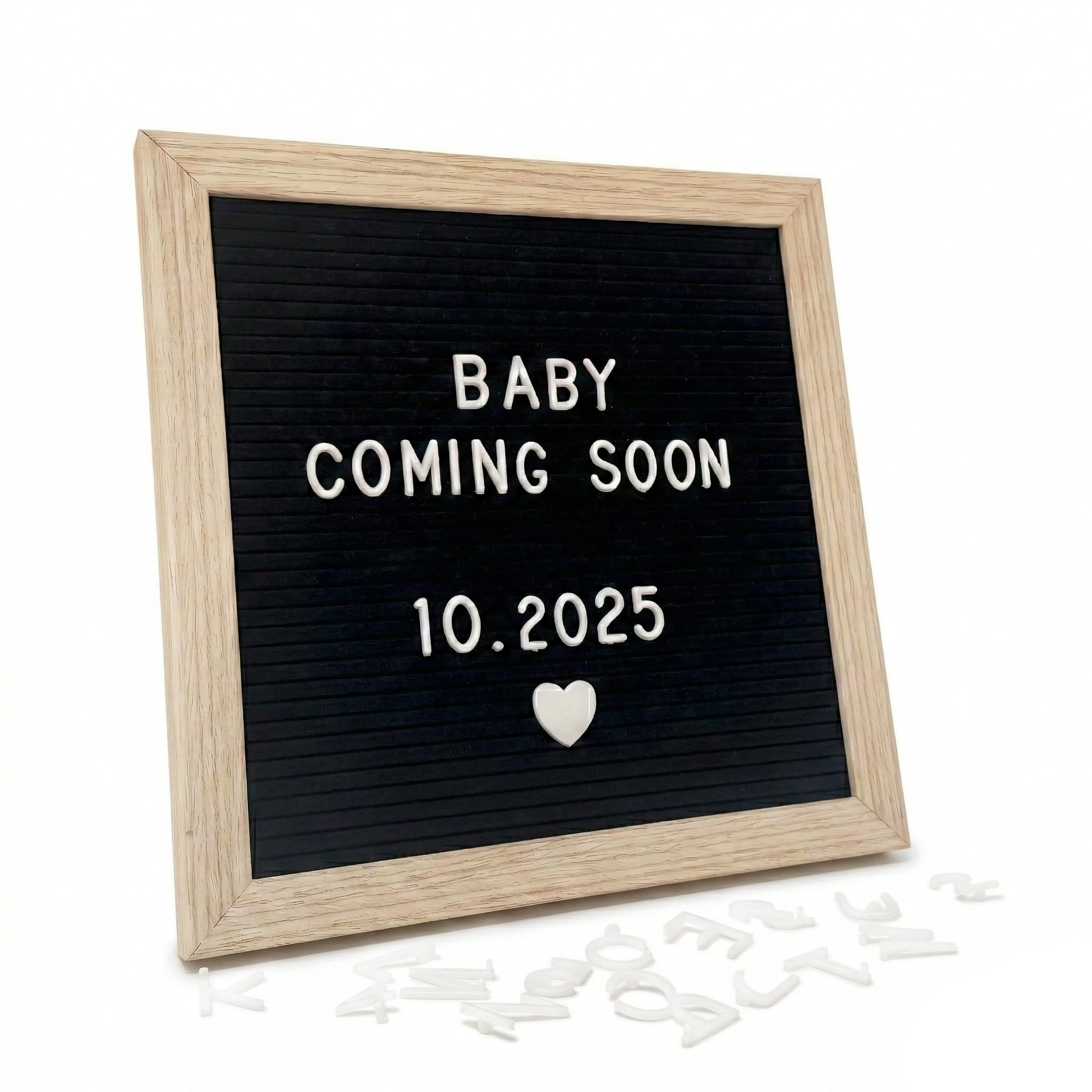C CRYSTAL LEMON Black Felt Letter Board 10x10in, Baby Announcement Sign & Pregnancy Announcement Board, 336 Letters, Wooden Frame, Wall Mount or Stand