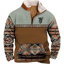 domirica Mens Quarter Zip Pullover Aztec Cowboy Long Sleeve Graphic Sweatshirts Tops Casual Ethnic Clothes