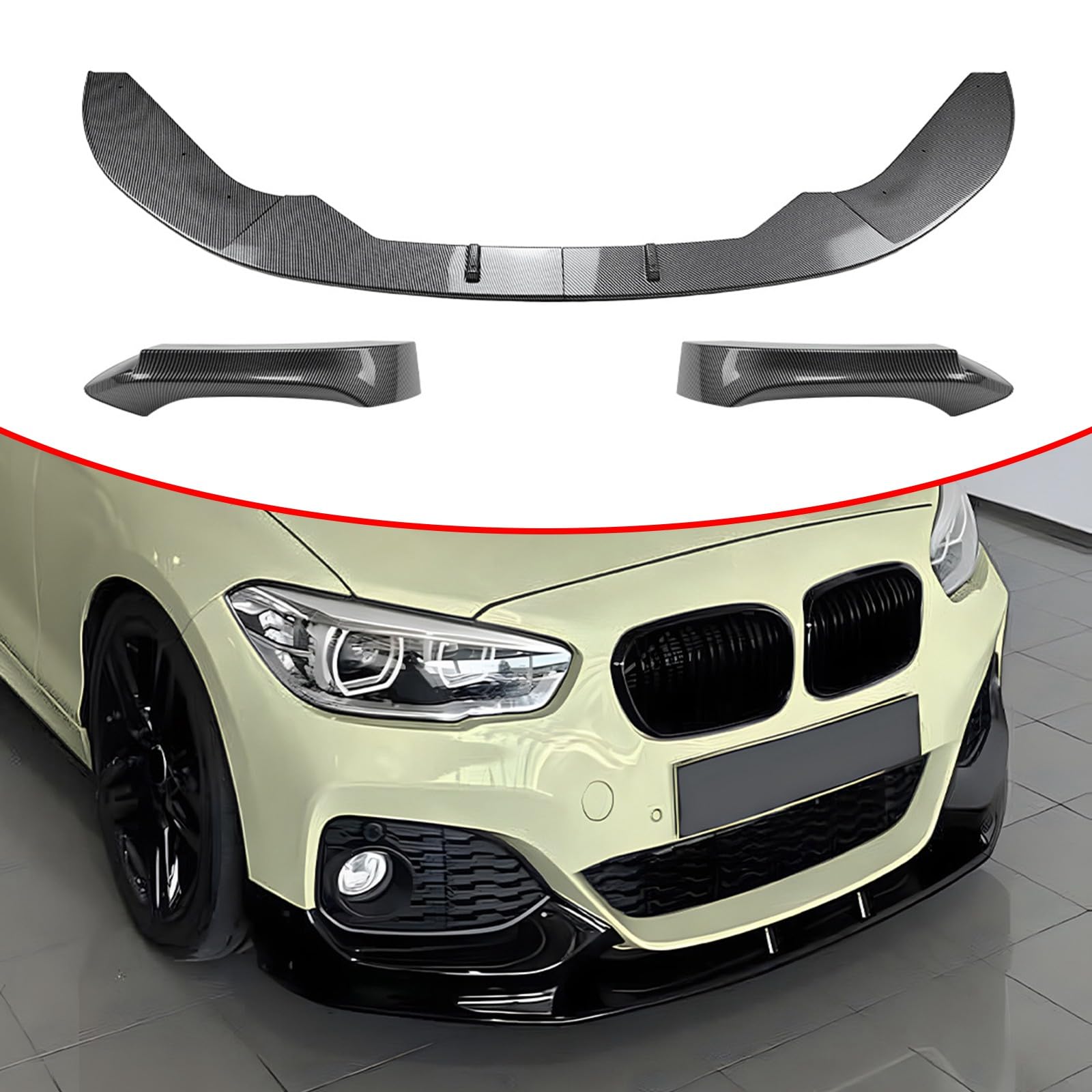 Carbon Fiber Look Front Bumper Lip Spoiler Lower Chin Splitter Compatible with BMW 1 Series F20 F21 LCI M Sport 2015-2019