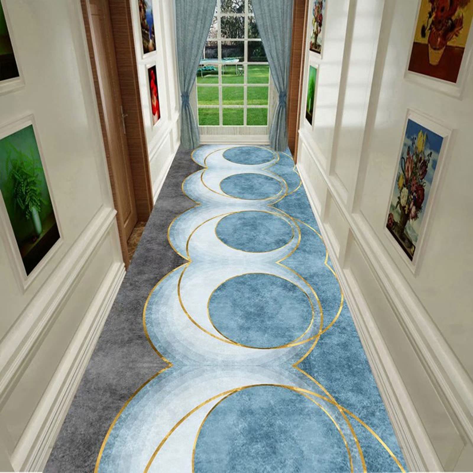 ZZUU Modern Geometric Trellis Pattern Carpet Runners For Hallways - Non Slip And Washable,Hardwearing Machine Washable Kitchen Hall Bathroom Runner Mat Rug Custom