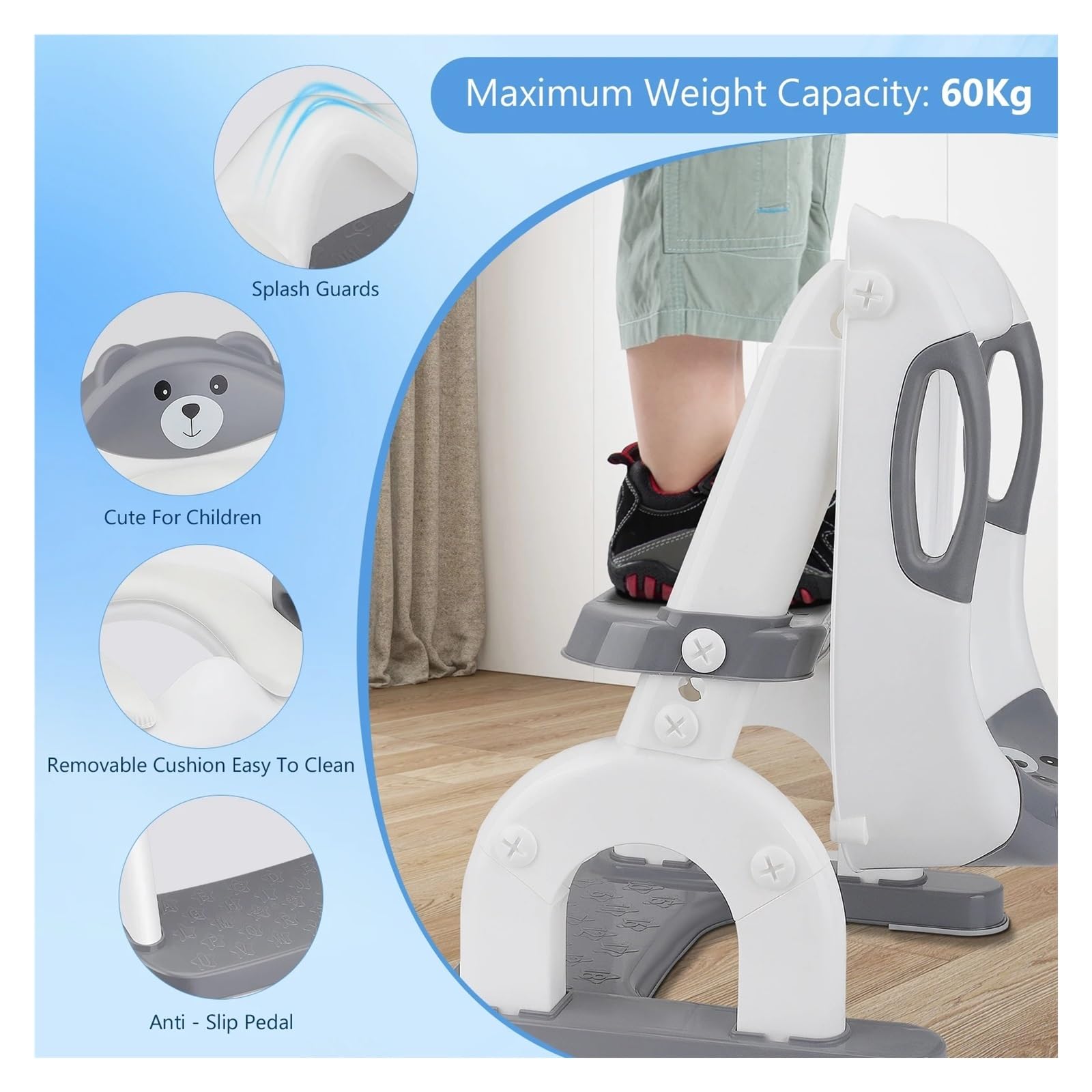 Kinder-Toilettensitz Mit Treppe, Verbesserter Toilettenaufsatz For Kinder, For Jungen Und Mädchen, Höhenverstellbar, Sicherer Toilettensitz Robust Und Bequem