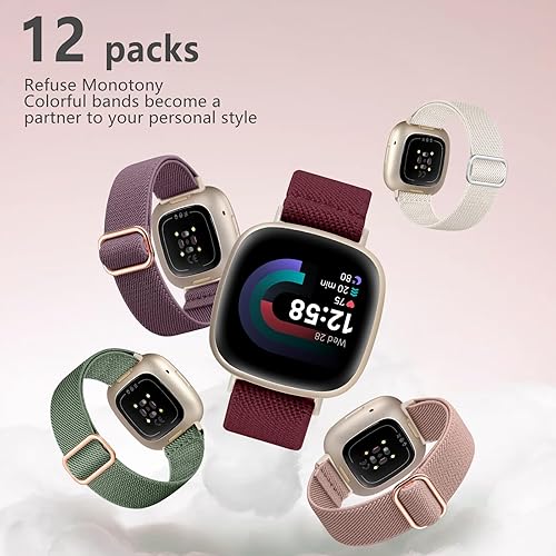 Miniatura 5 de GEAK Paquete de 12 correas elásticas de nailon compatibles con Fitbit Versa 3Fitbit Versa 4Fitbit SenseSense 2 bandas para mujeres y hombres, correa
