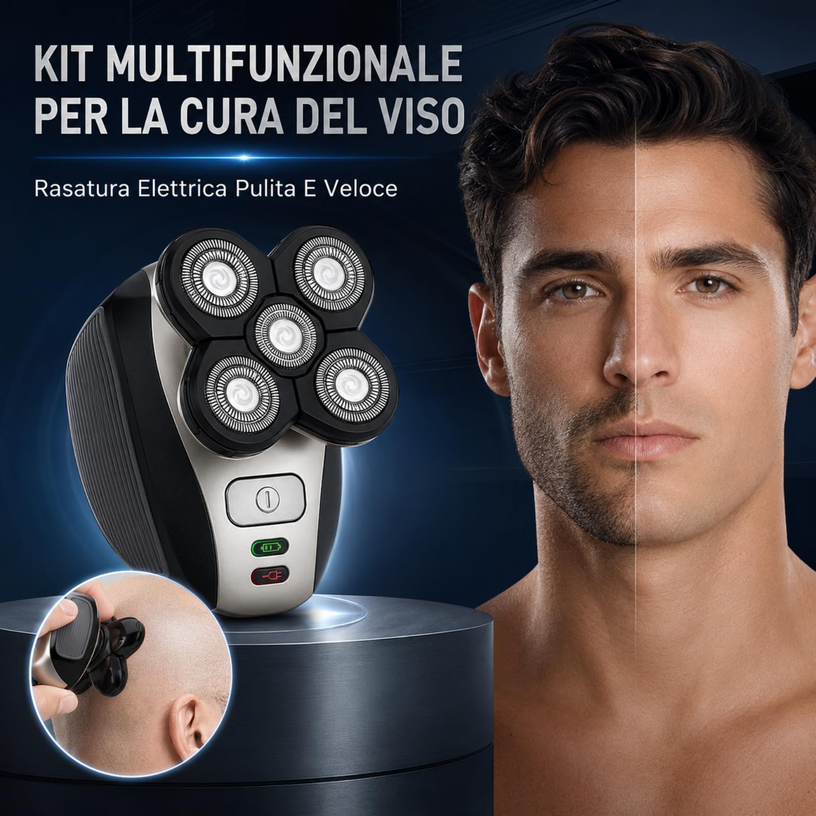 Flex Series Shaver Kit Rasoio Testa Calva Tagliacapelli A Zero Rasoio Elettrico 7D Lame Flessibili Rasatura Precisa Per Uomini Cura Della Barba E Del Viso (Singolo)