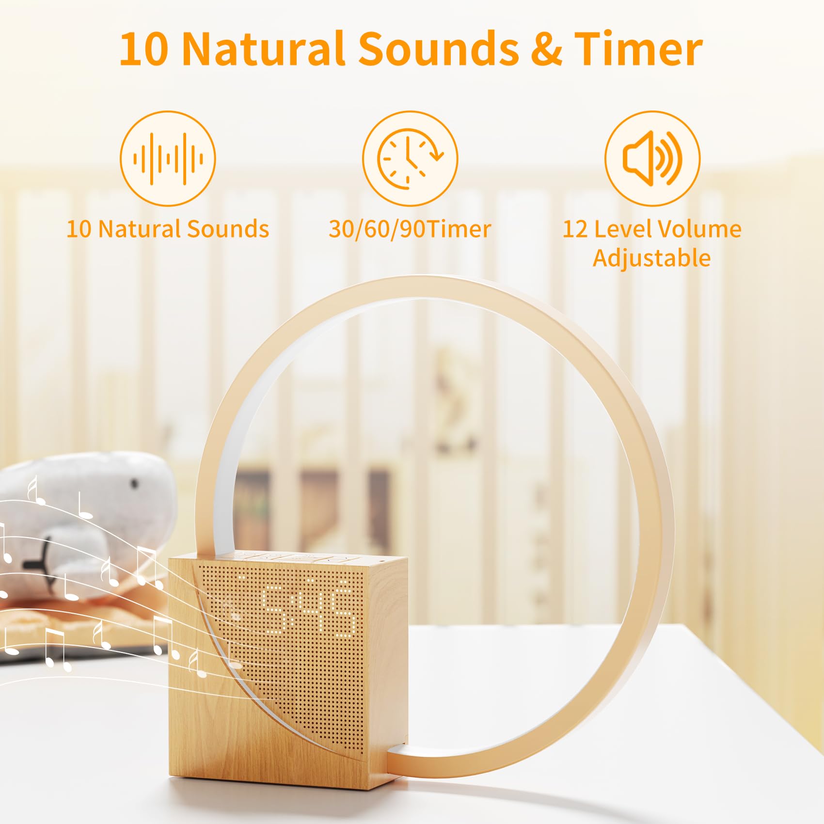 LED Nachttischlampe mit Wecker, USB Ladeanschlüssen Touch Dimmbar, Wake Up Light mit Zwei Alarmen, 10 natürlichen Klängen für Erwachsene&Kinder, 3 Stufige Helligkeit für Schlafzimmer Wohnzimmer Büro