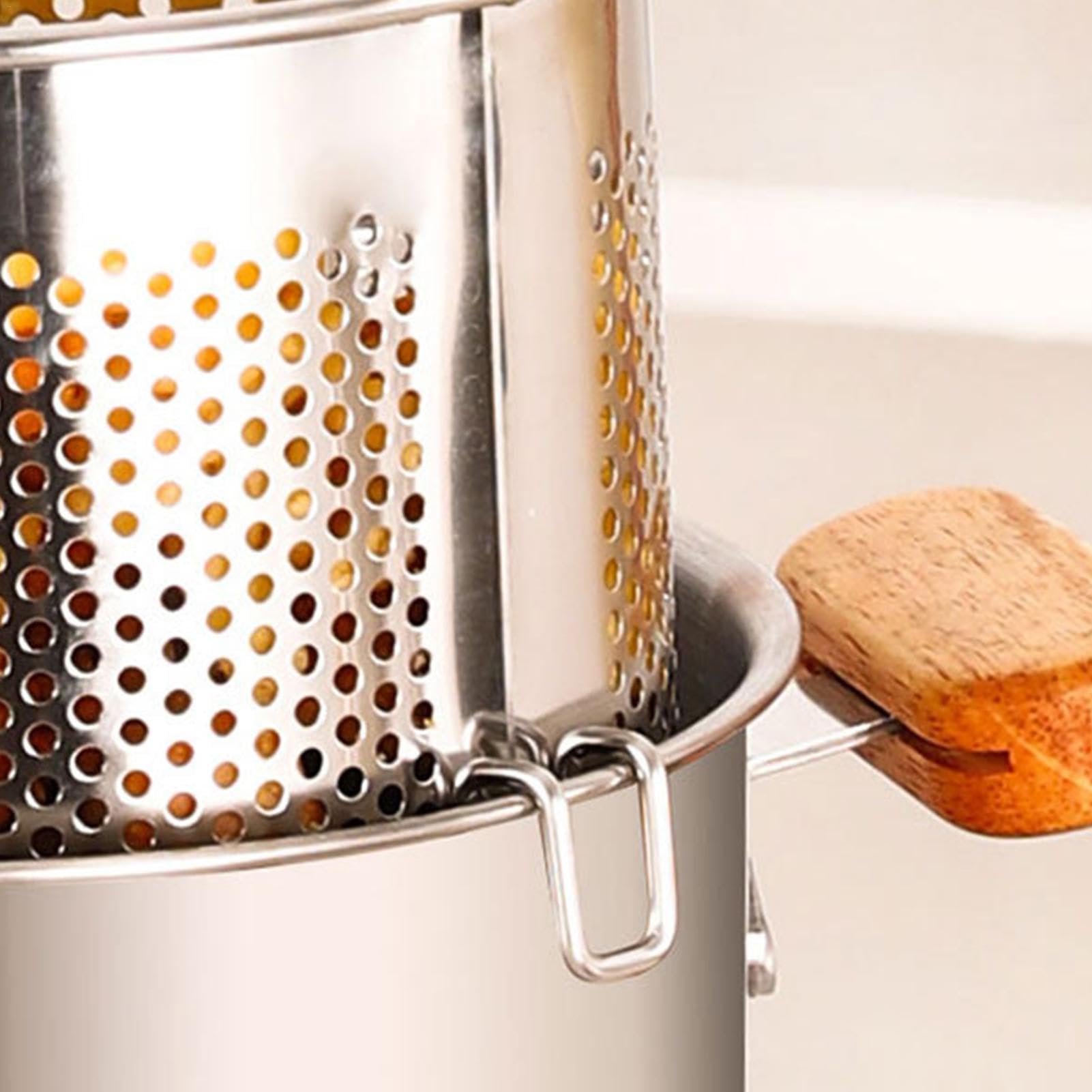 Pentola a induzione di calore, pentola con cestello e coperchio, filtro 'olio in acciaio inossidabile, contenitore versatile per filtro 'olio a bocca larga, per casa, campeggio, patatine