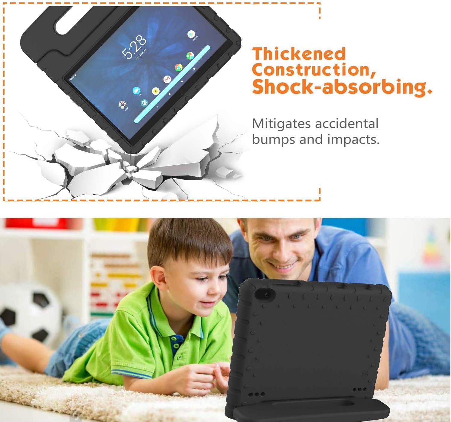 BMOUO Kids Case for Onn 10.1 Tablet 2019, Walamrt Onn 10.1 Tablet Case for Kids, Shockproof Light Weight Handle Stand Kids Case for Onn 10.1 inch Tablet 2019 (Model: ONA19TB003), Black