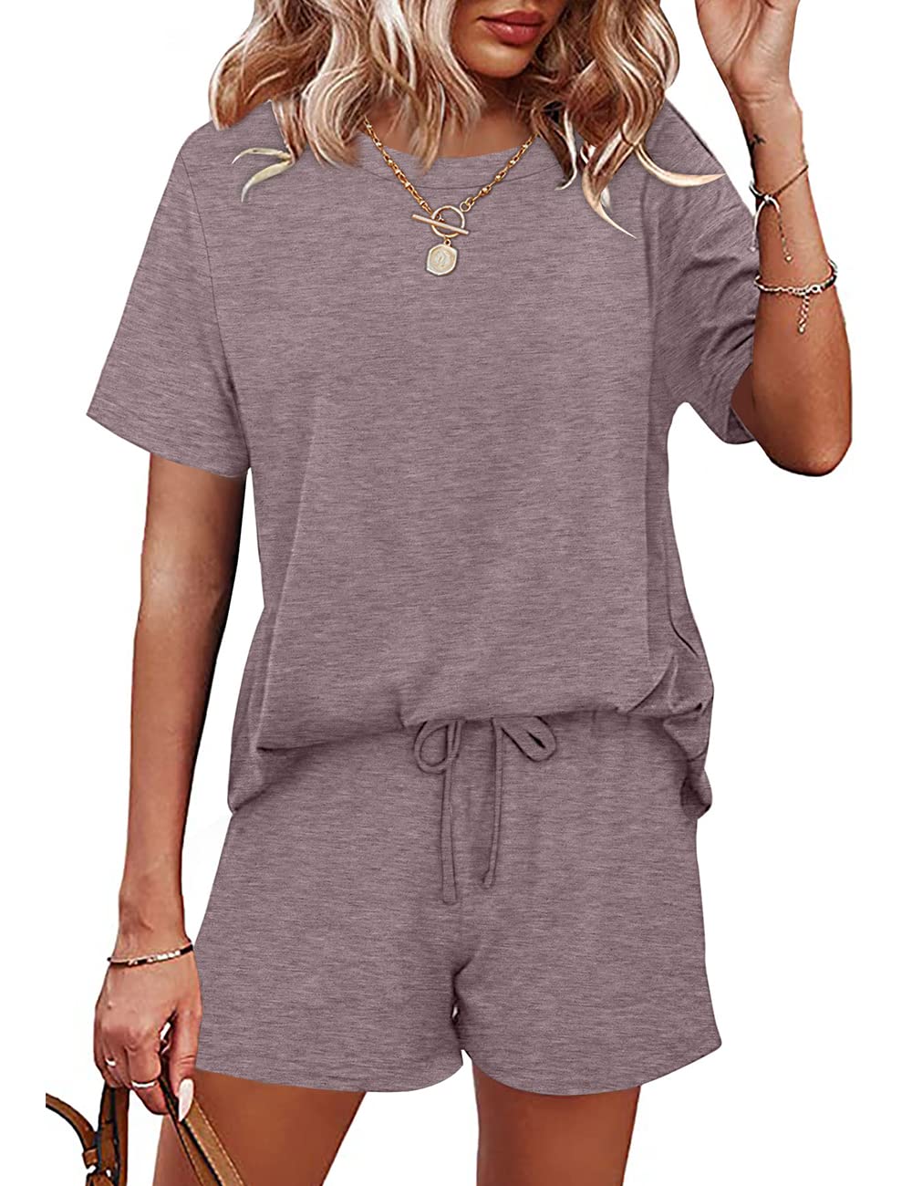 Sousuoty Womens Two Piece Outfits Shorts Set with Pockets