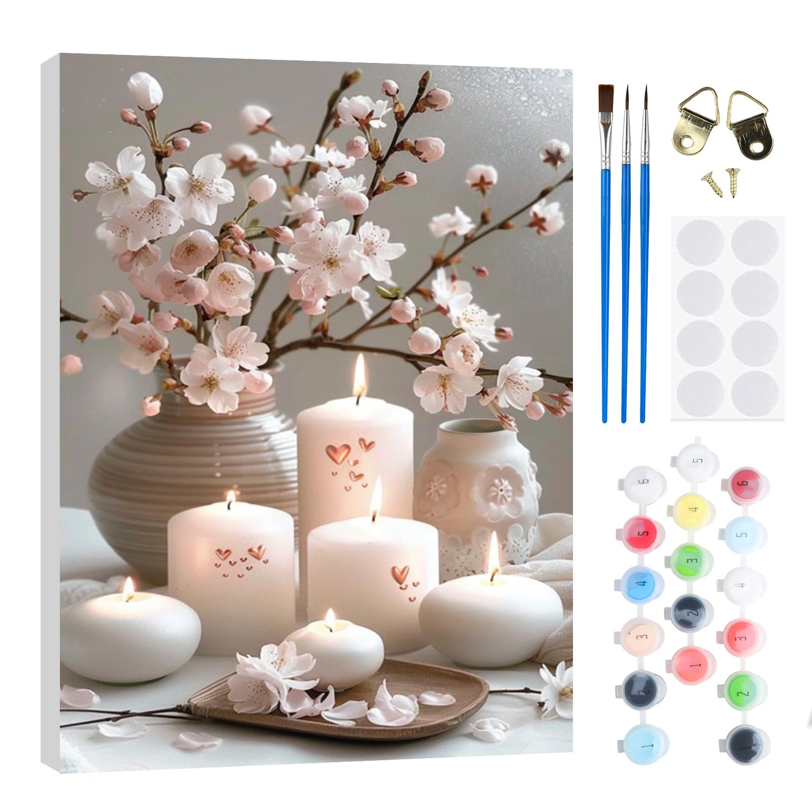 RICUVED Candle Paint by Numbers for Adults Kids–Flowers DIY Paint by Numbers Kits with Wooden Framed,Easy Oil Painting Acrylic Pigment Drawing Paintwork Canvas 20x30 cm Home Decor