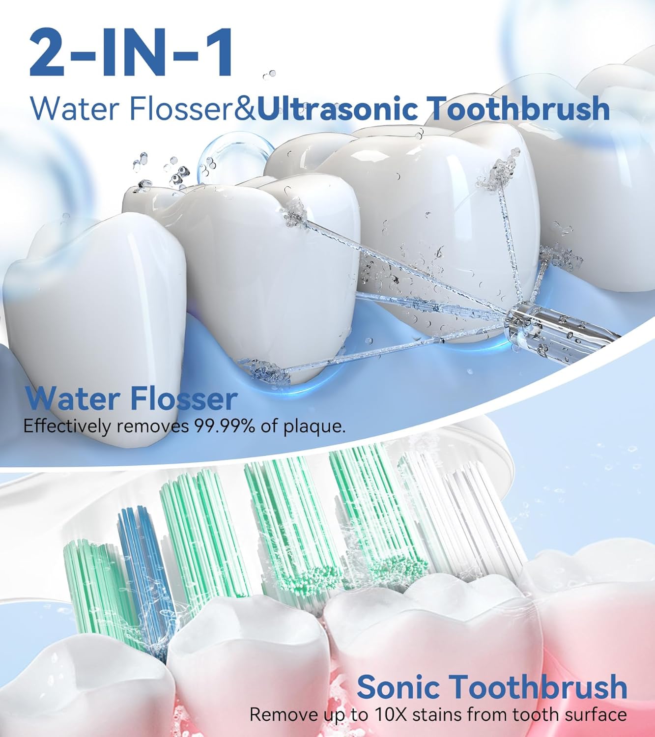 Water Flosser & Ultrasonic Electric Toothbrush Combo, 600ML Water Dental Flosser with 7 Jet Tips, 10 Adjustable Water Pressure, 5 Toothbrush Heads for Home Use, Gums, Braces (White) Water Flosser & Ultrasonic Electric Toothbrush Combo, 600ML Water Dental Flosser with 7 Jet Tips, 10 Adjustable Water Pressure, 5 Toothbrush Heads for Home Use, Gums, Braces (White)