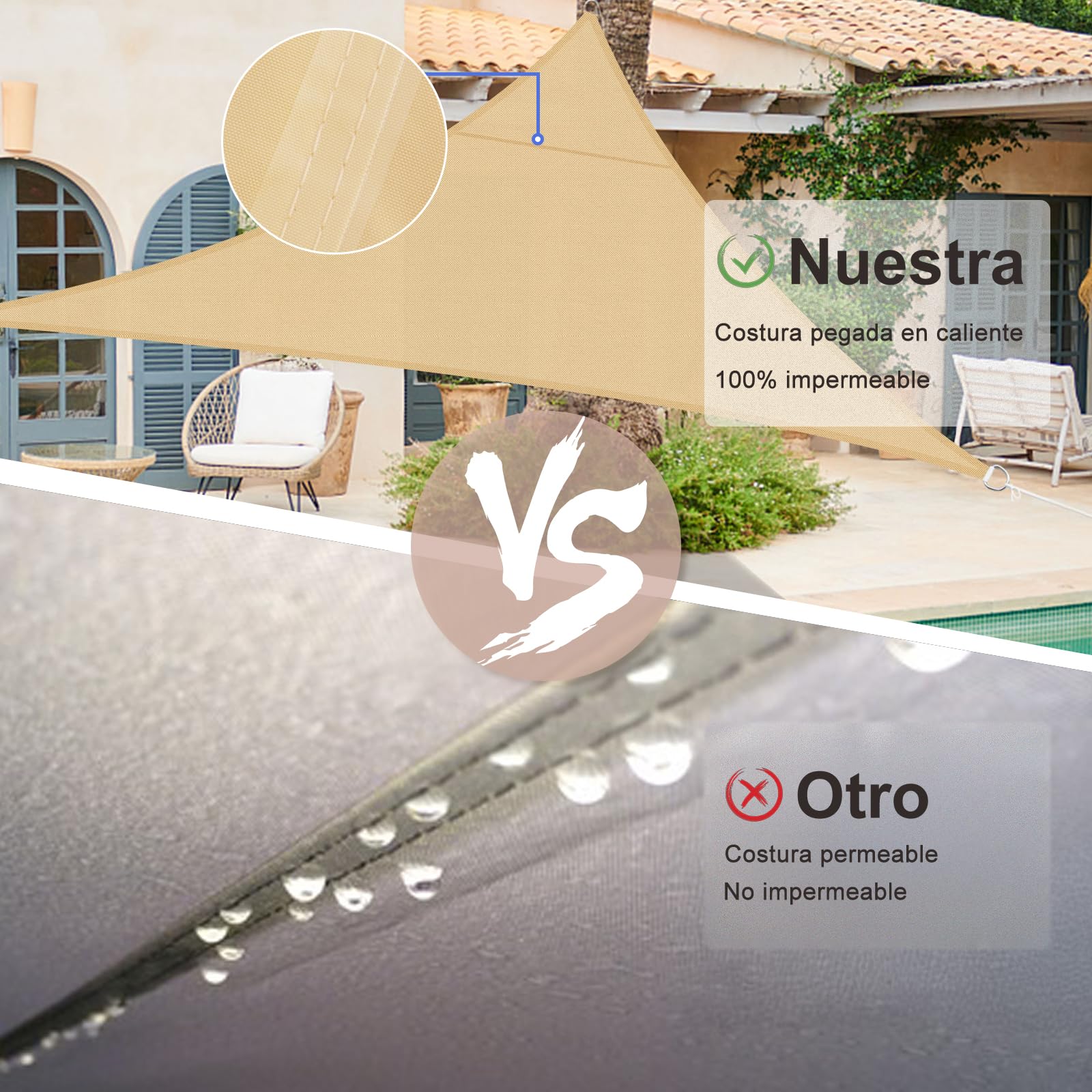 SUNNY GUARD Toldo Vela de Sombra Impermeable 3x3x3m Triangular a Prueba de Viento protección UV para Patio,Jardín, Exteriores, Terraza, Color Arena — view 4