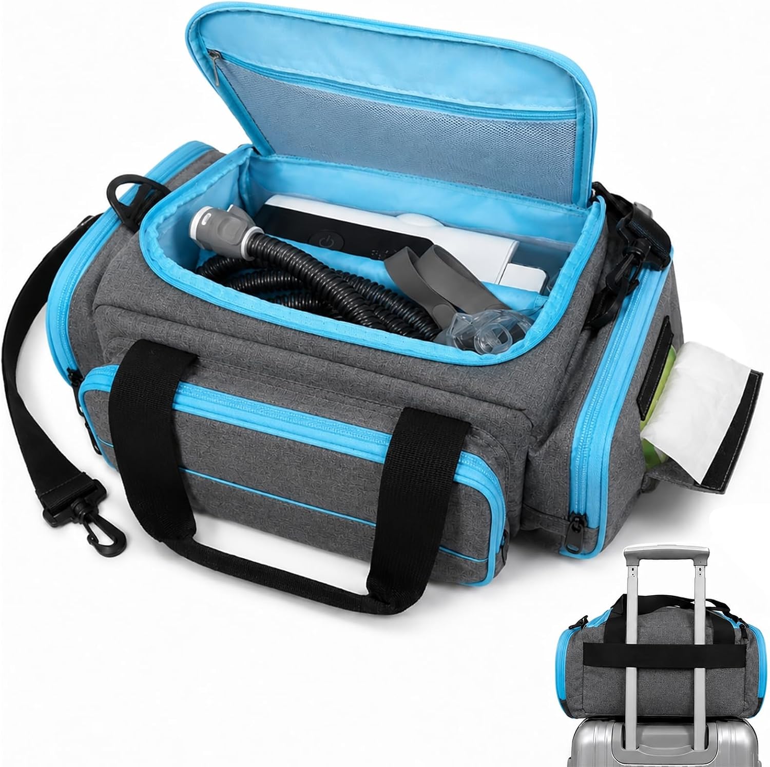 CPAP Travel Bag for ResMed AirSense 11 & 10, Portable CPAP Case for CPAP Machine Supplies and Accessories, Medical Travel Carrying Case Fits CPAP Mask, Hose, Filter and Power Cord, with Wipes Pocket