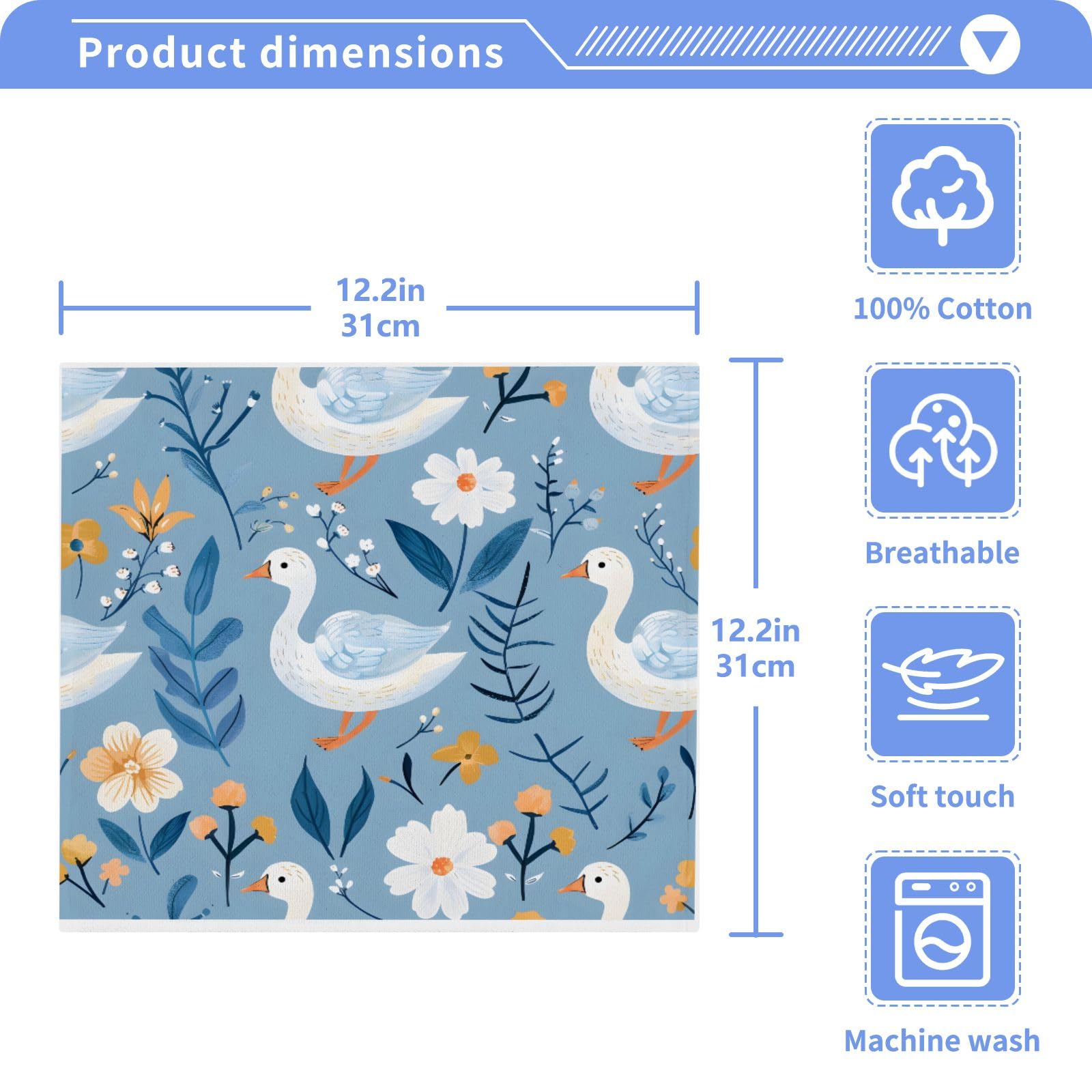 ALAZA Wash Cloth Set 100% Cotton Fingertip Towels Face Cloths Sets Bule Duck Flower Highly Absorbent Soft Feel Set of 2