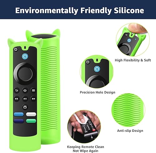 Miniatura 4 de Paquete de 3 fundas para control remoto de TV que brillan en la oscuridad, funda protectora de silicona antideslizante con cordón (verde y azul y