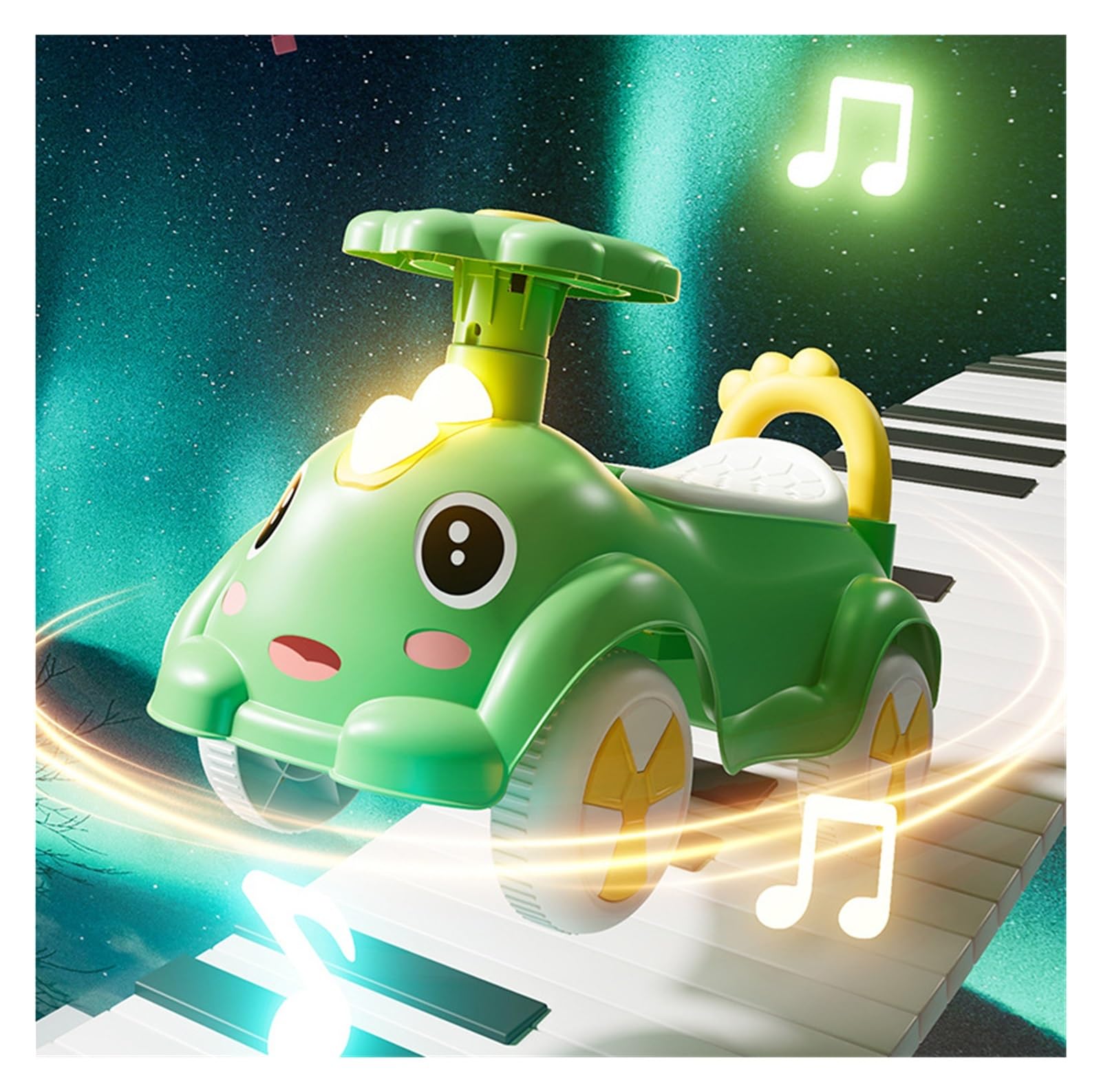 Samochodzik na huśtawce, Wiggle Car 4 koła jeździk na samochodzie Push z schowkiem pod siedzeniem róg zabawki muzyczne dla małych dzieci chłopcy dziewczęta huśtawka Card(Wei�)